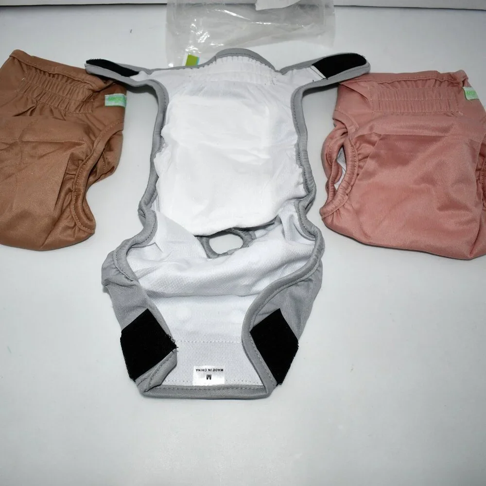 Wegreeco Premium Washable Female Dog Diapers 3 pack Tan/Pink/ Grey Size: M NEW